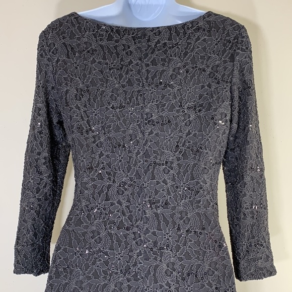 NWT. Lauren Ralph Lauren 4 Shimmer Coal Floral Lace Sequin Sheath Dress. - Picture 10 of 11